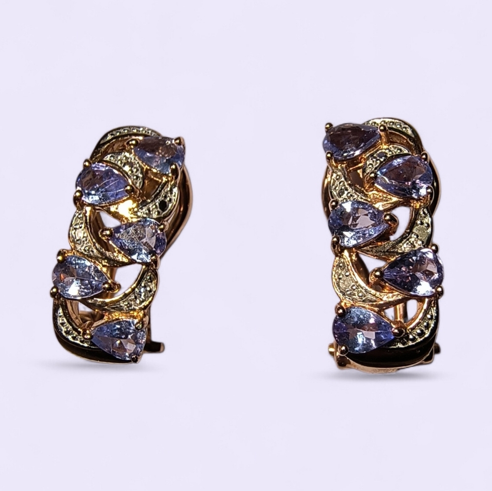 Purple Gemstone And Rose Gold Over Sterling Silver Omega Back Post Earrings